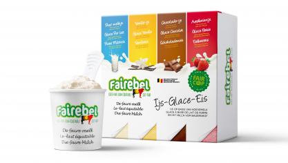 Les nouvelles crèmes glacées Fairebel se déclinent en quatre goûts
: «
pur lait
», «
vanille
», «
chocolat
» et «
fraise
»