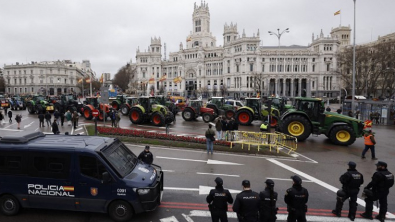 Les tracteurs ont convergé vers le centre de Madrid et parcouru ensemble le trajet entre une grande place et le ministère espagnol de l'Agriculture.