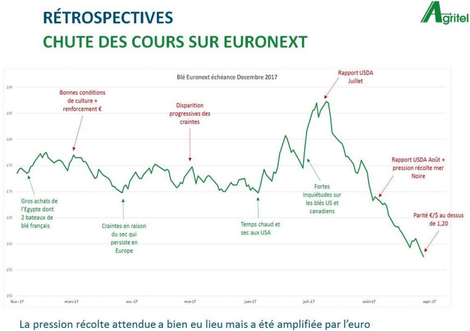 Figure 3: rétrospective de la chute des cours du blé sur Euronext.