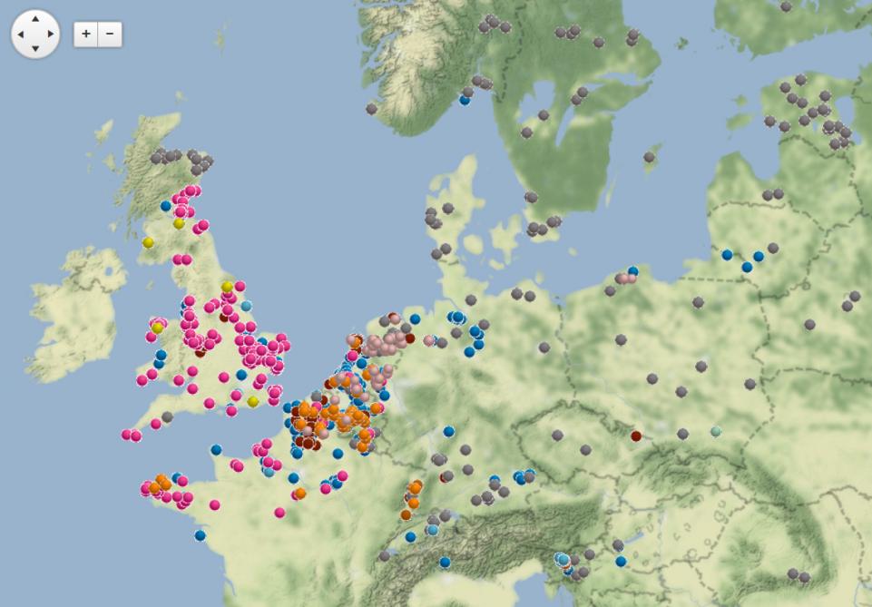 Carthographie de la diversité des populations de mildiou en Europe en 2016.