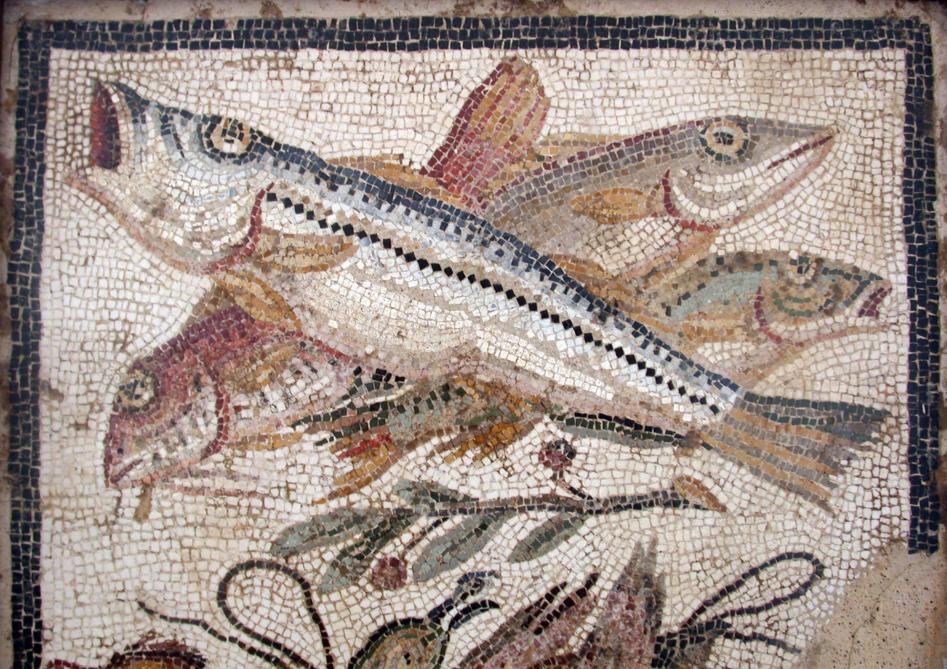 Le poisson fait partie intégrante du repas des Romains, en témoigne  cette fresque retrouvée sur le site de Pompéi (Italie).