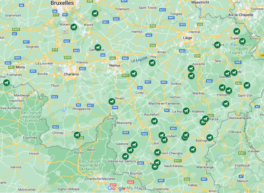 Carte des prestataires susceptibles de pouvoir répondre à un chantier de débardage au cheval.