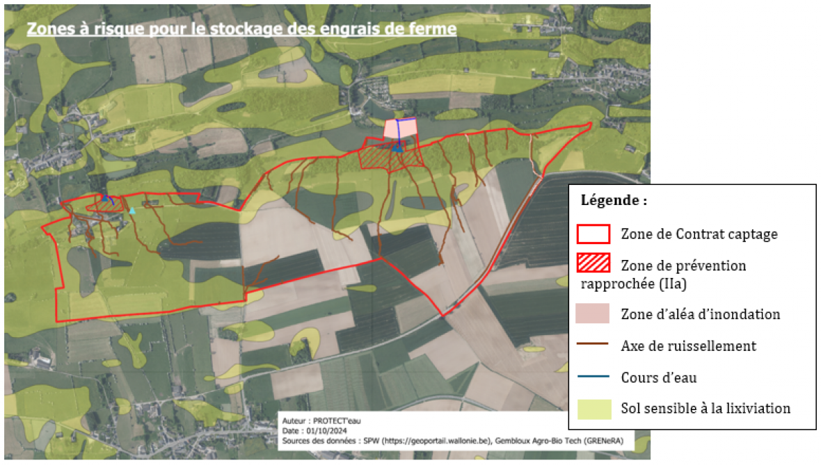 Protect’eau fournit une cartographie des parcelles et des zones à risque afin de déterminer les endroits les plus appropriés pour stocker au champ.