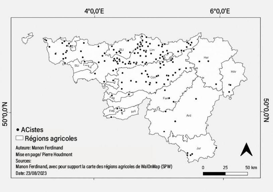 Figure 1: Répartition géographique des ACistes wallons.