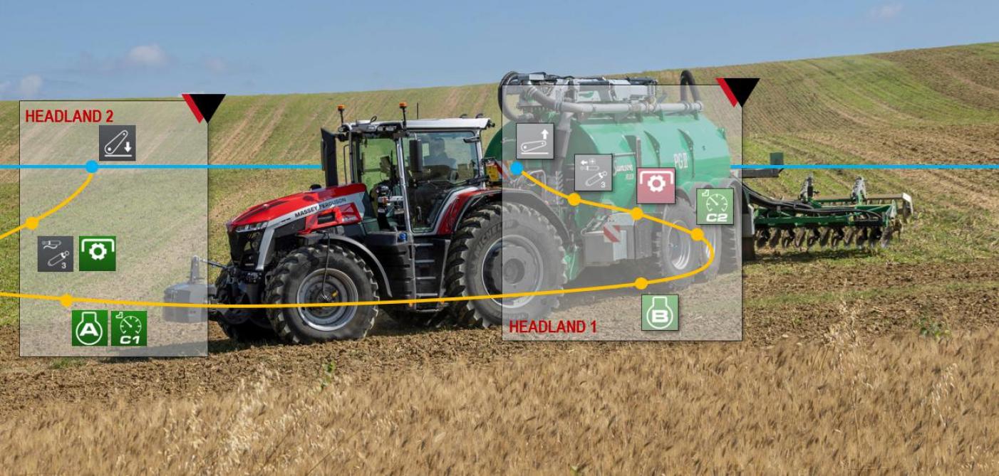 La fonction MF AutoHeadland assure elle-même les différentes actions à entreprendre en entrée  et sortie de fourrière grâce à la séquence d’actions préprogrammée par le chauffeur.