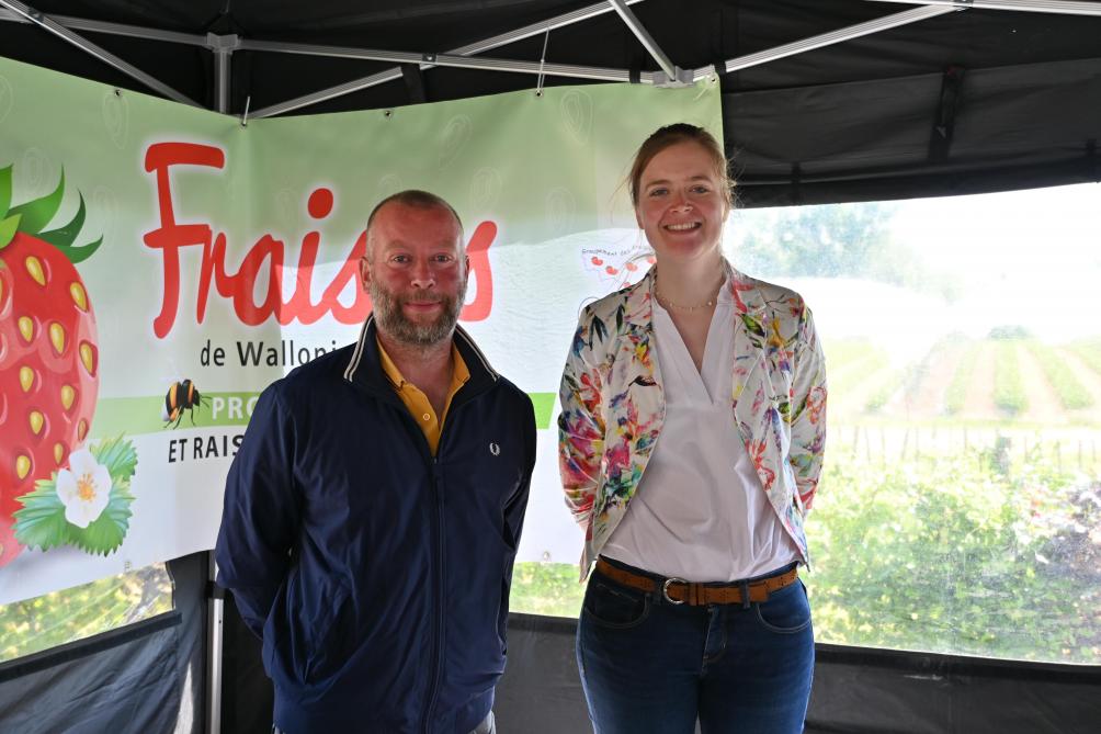 L’ouverture de la saison des fraises de pleine terre s’est déroulée en présence de la ministre Anne-Catherine Dalcq, chez François Delarbre, producteur de la Ferme Delarbre à Burdinne.