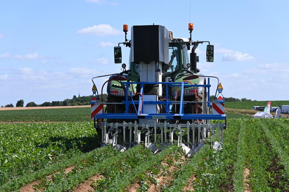 La bineuse électrique Electro-Weeder doit être utilisée en conditions sèches et est capable de travailler sur un sol dur, à plat ou sur bute et nécessite un tracteur de puissance comprise entre 80 et 200 ch.