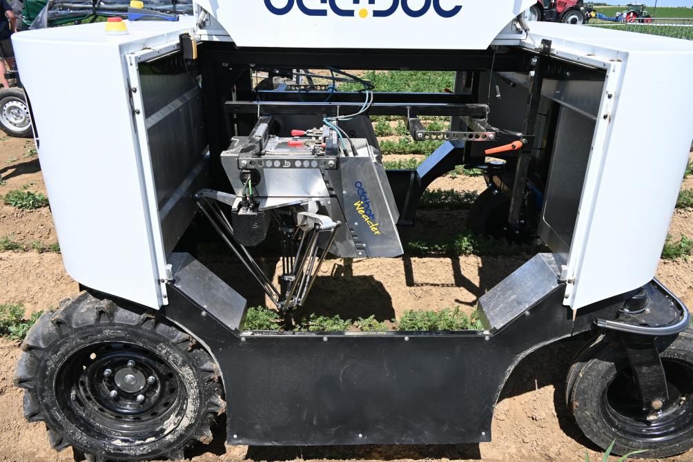 Le robot Maverick est entièrement électrique et peut fonctionner en autonomie jusqu’à 24h sur batterie. Il peut désherber aussi bien de nuit que de jour, avec un rendement d’un à deux hectares.