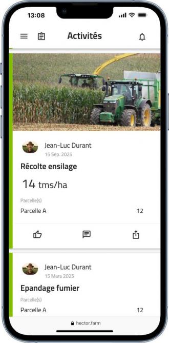 L’activité est enregistrée en un rien de temps,  sur la parcelle correspondante. Et il est  possible d’y ajouter une photo.