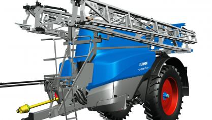 Le pulvérisateur traîné Orion est disponible en trois capacités de cuve (4.000, 5.000  et 6.000 l) avec de rampes en aluminium de 24 à 39 m à repliage latéral.
