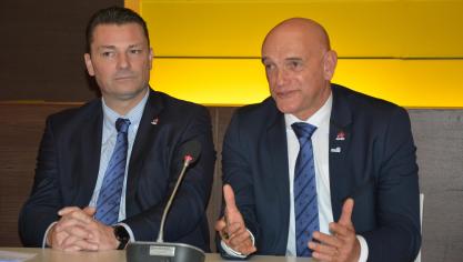 Johan Colpaert (à droite), président de Fedagrim,  accompagné de Stefaan Forret, président d’Agribex