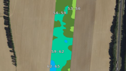 Vue d’une carte réalisée après passage de l’Interra Scan et mettant en  évidence la variabilité intra-parcellaire du pH.