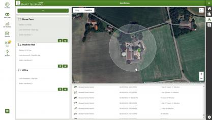 La fonction Geofence permet de délimiter une zone sur la carte pour visualiser les déplacements des machines et enregistrer les heures auxquelles elles entrent et sortent de ladite zone.