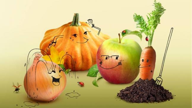 La campagne de promotion met en scène quatre fruits et légumes représentatifs  de la production bio wallonne et plébiscité par le consommateur :  un oignon, une courge, une pomme et une carotte.